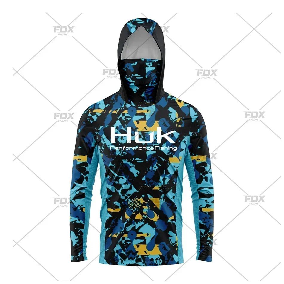 HUK Hood Fishing Shirt Mask Long Sleeve Clothing T Shirt ProtectionApparel UPF 50+ Camisa Fishing T Shirt Pesca Equipamentos