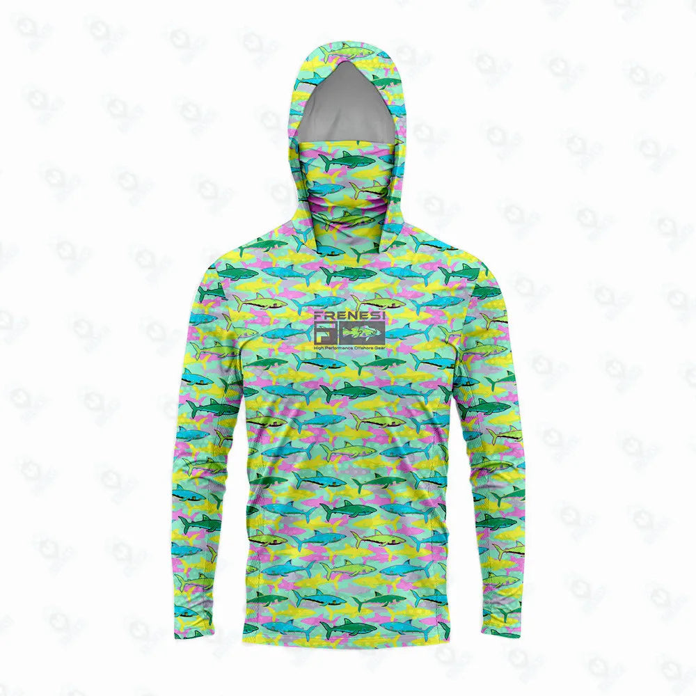Fishing Shirts Men Sun Protection Hoodie Mask All-in-one Fishing Clothing Ropa Pesca Hunting Camping Angling T-shirt Upf 50+