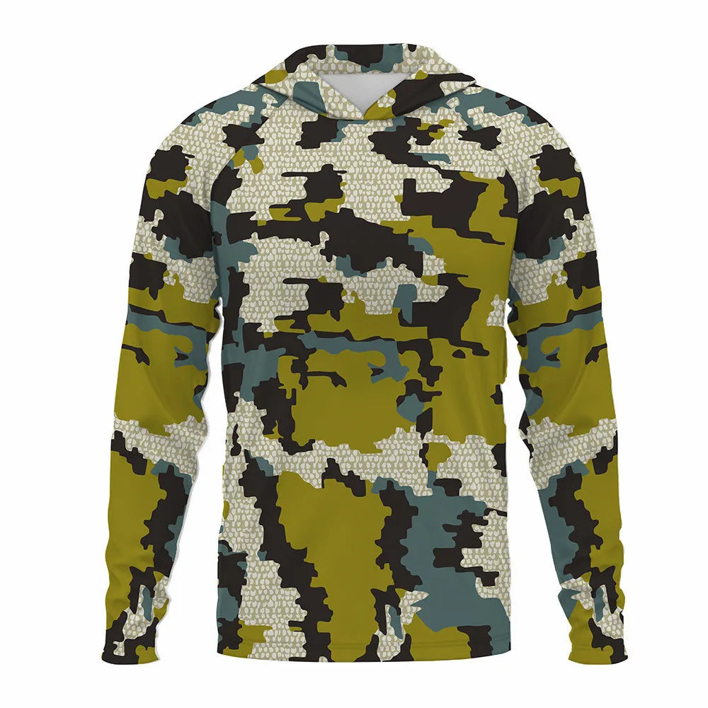 Fishing Shirts Men Sun Protection Hoodie Mask All-in-one Fishing Clothing Ropa Pesca Hunting Camping Angling T-shirt Upf 50+