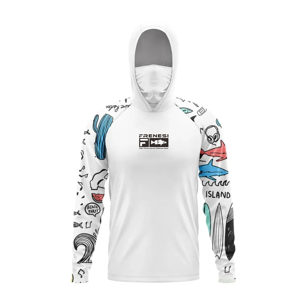 Fishing Shirts Men Sun Protection Hoodie Mask All-in-one Fishing Clothing Ropa Pesca Hunting Camping Angling T-shirt Upf 50+