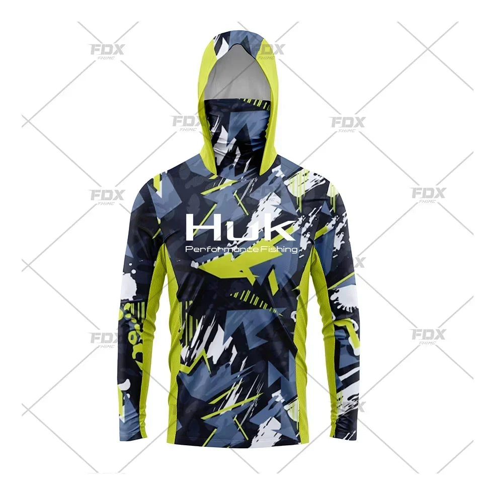 HUK Hood Fishing Shirt Mask Long Sleeve Clothing T Shirt ProtectionApparel UPF 50+ Camisa Fishing T Shirt Pesca Equipamentos