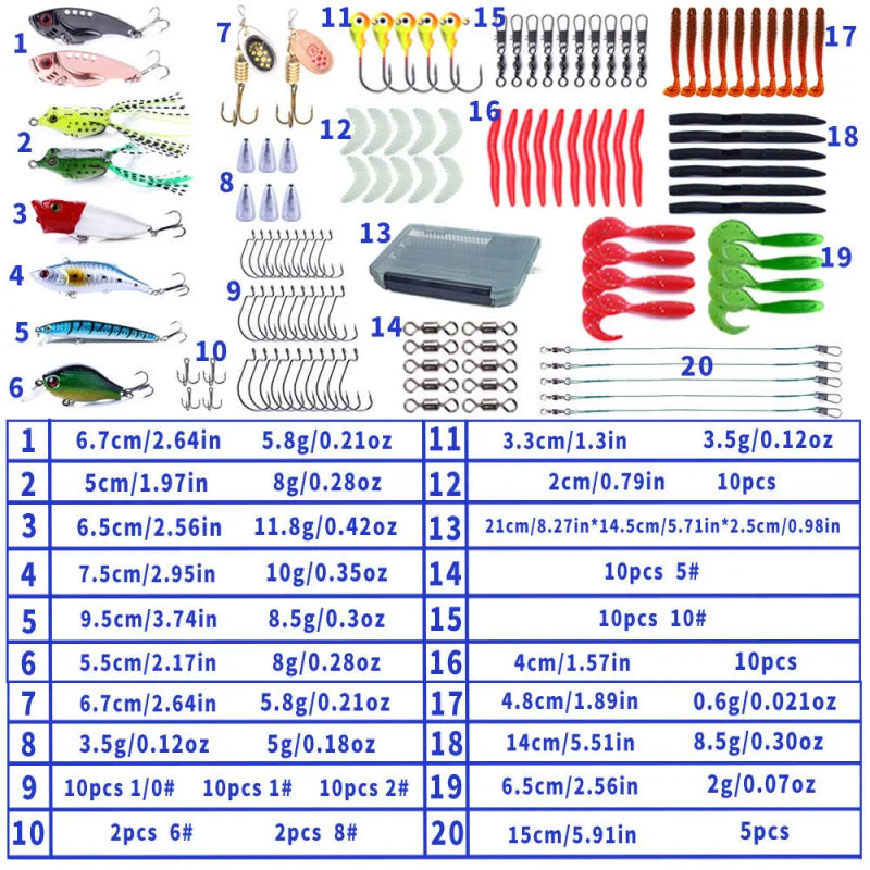 142pcs Fishing Gear Set Complete Combination - Fishhook Line Float Accessories Tools Equipment for Angling