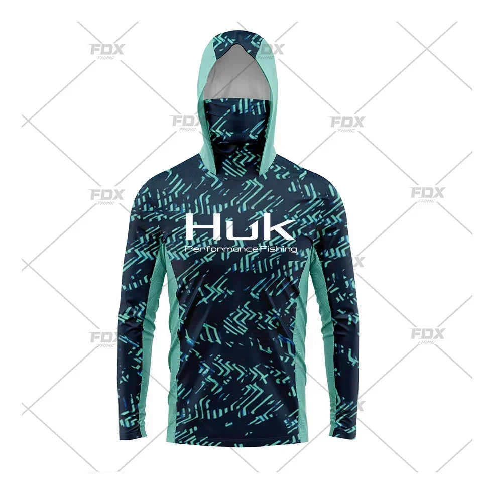 HUK Hood Fishing Shirt Mask Long Sleeve Clothing T Shirt ProtectionApparel UPF 50+ Camisa Fishing T Shirt Pesca Equipamentos
