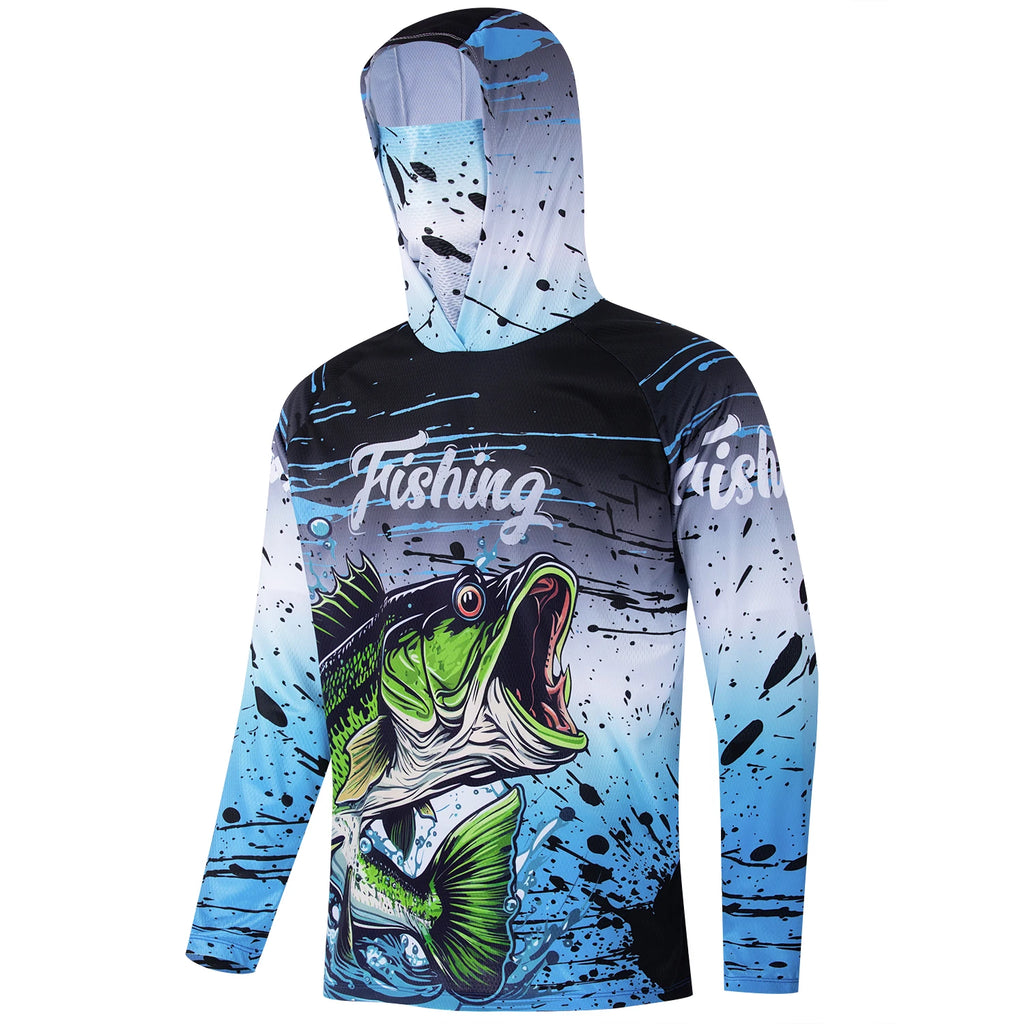 Fishing Shirt Hooded Men Fishing Clothes Outdoor Summer Mask Hoodie Sun Uv Protection Performance Jersey