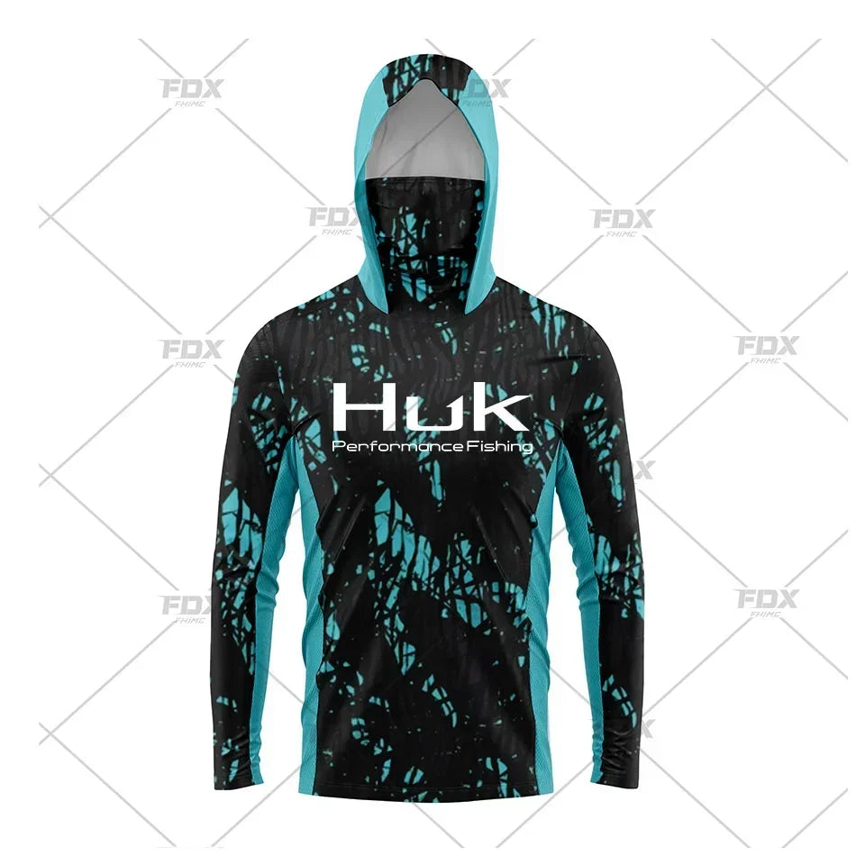 HUK Hood Fishing Shirt Mask Long Sleeve Clothing T Shirt ProtectionApparel UPF 50+ Camisa Fishing T Shirt Pesca Equipamentos