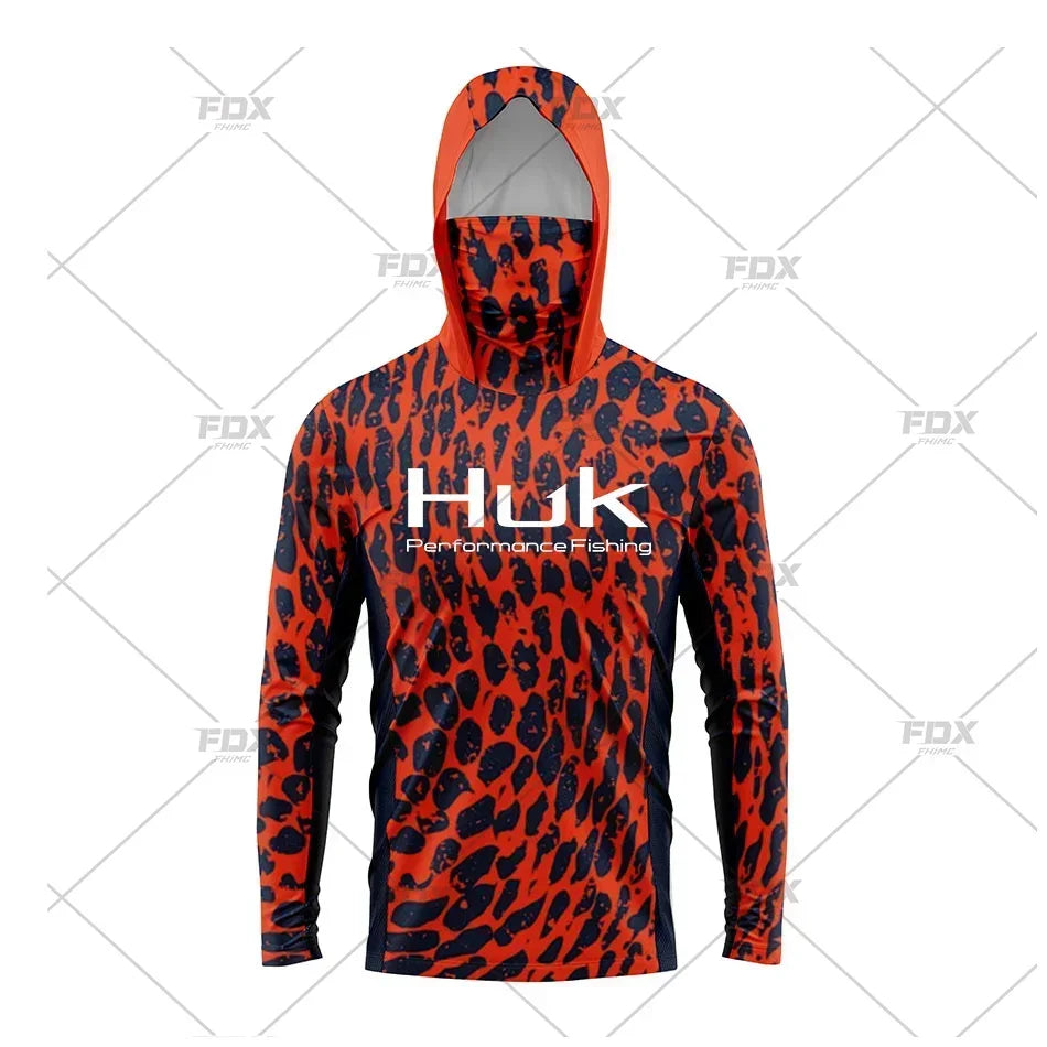 HUK Hood Fishing Shirt Mask Long Sleeve Clothing T Shirt ProtectionApparel UPF 50+ Camisa Fishing T Shirt Pesca Equipamentos