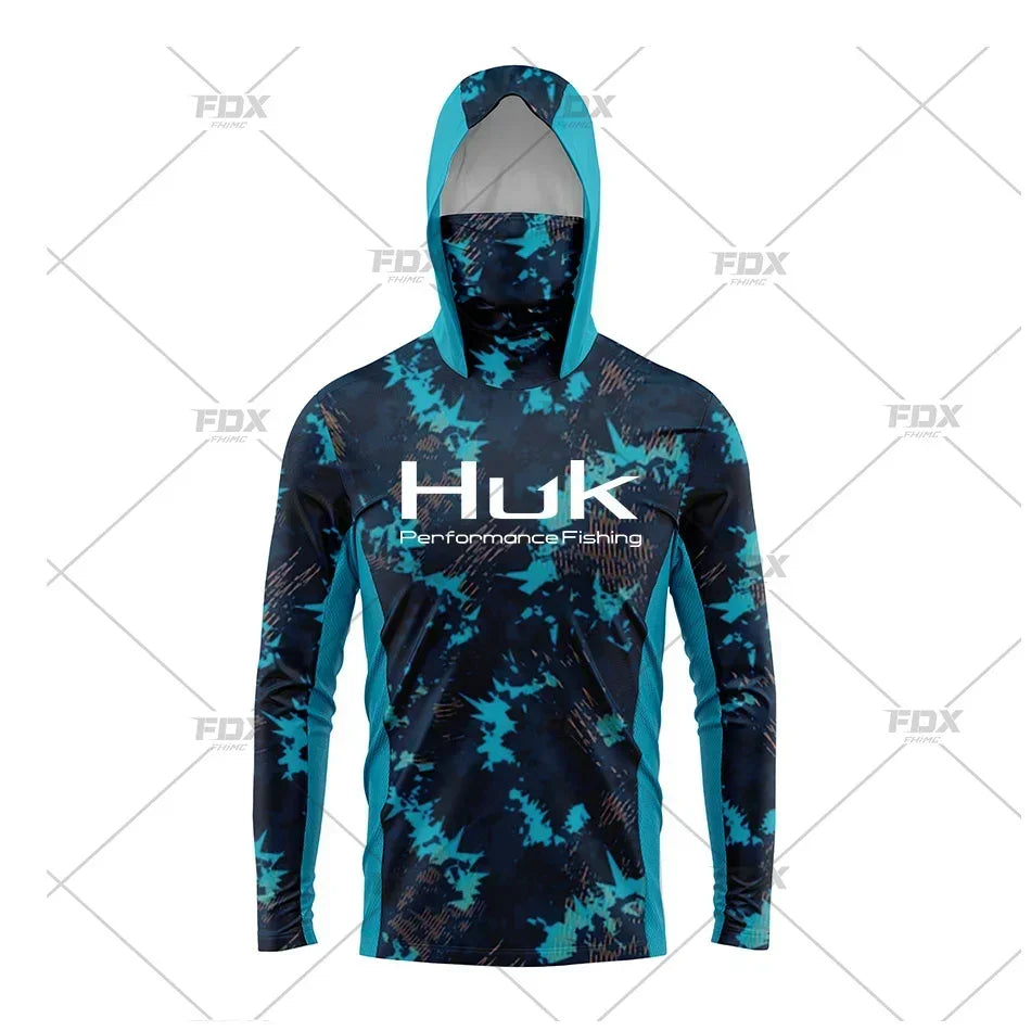 HUK Hood Fishing Shirt Mask Long Sleeve Clothing T Shirt ProtectionApparel UPF 50+ Camisa Fishing T Shirt Pesca Equipamentos