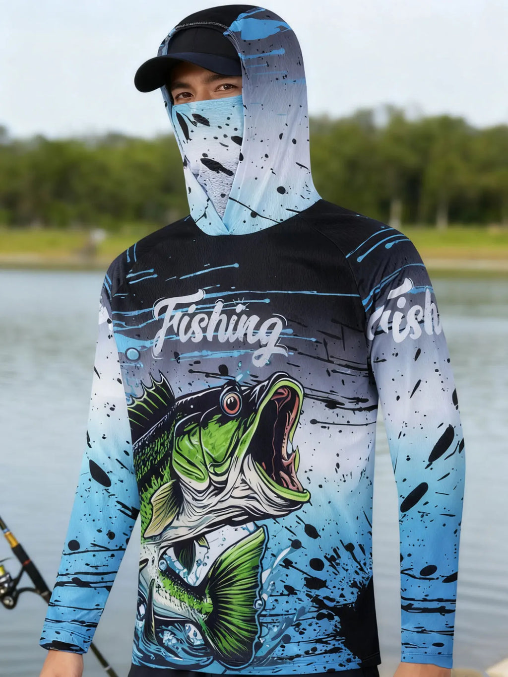 Fishing Shirt Hooded Men Fishing Clothes Outdoor Summer Mask Hoodie Sun Uv Protection Performance Jersey