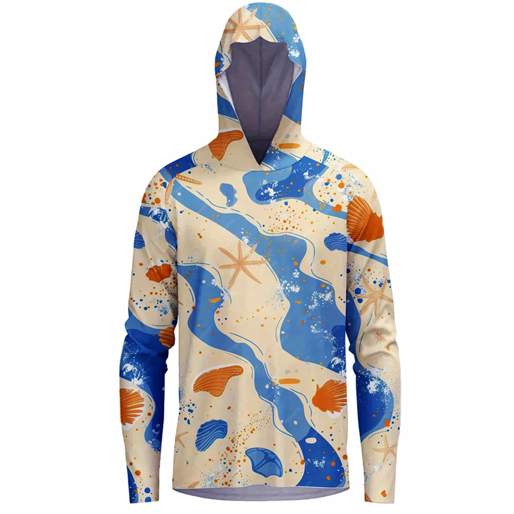 Fishing Shirts Men Sun Protection Hoodie Mask All-in-one Fishing Clothing Ropa Pesca Hunting Camping Angling T-shirt Upf 50+