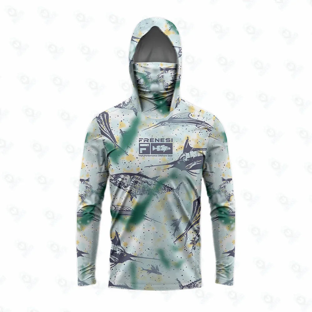 Fishing Shirts Men Sun Protection Hoodie Mask All-in-one Fishing Clothing Ropa Pesca Hunting Camping Angling T-shirt Upf 50+