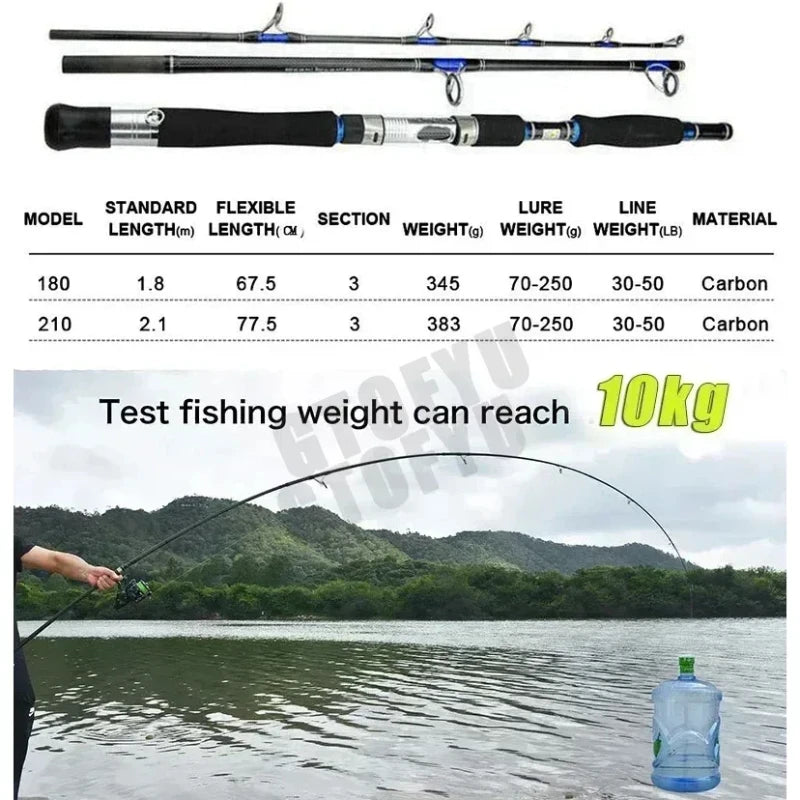 Fishing Lure Rod 1.8m 2.1m 3 Sections Superhard Lure 70-250g Trolling Fishing Rod Carbon Fast Surf Boat Raft Spining Fishing Rod