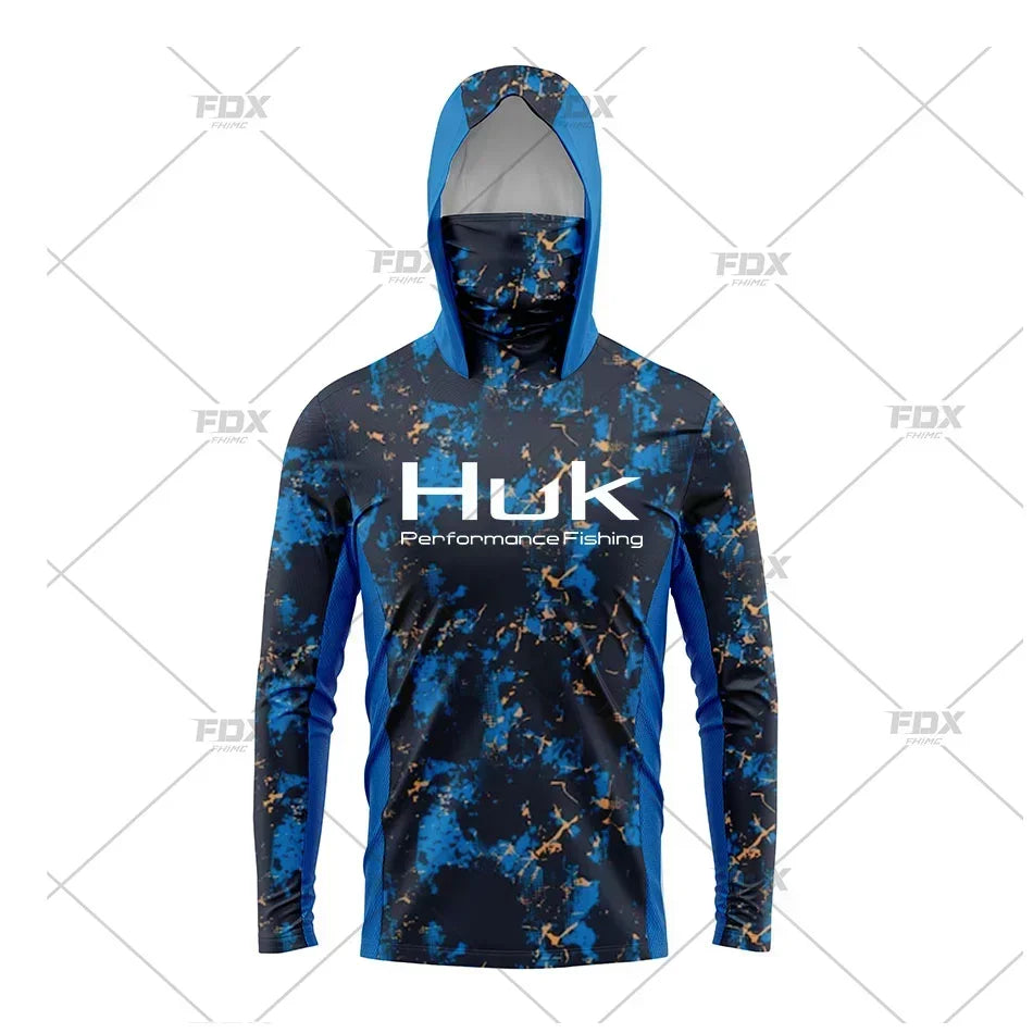 HUK Hood Fishing Shirt Mask Long Sleeve Clothing T Shirt ProtectionApparel UPF 50+ Camisa Fishing T Shirt Pesca Equipamentos