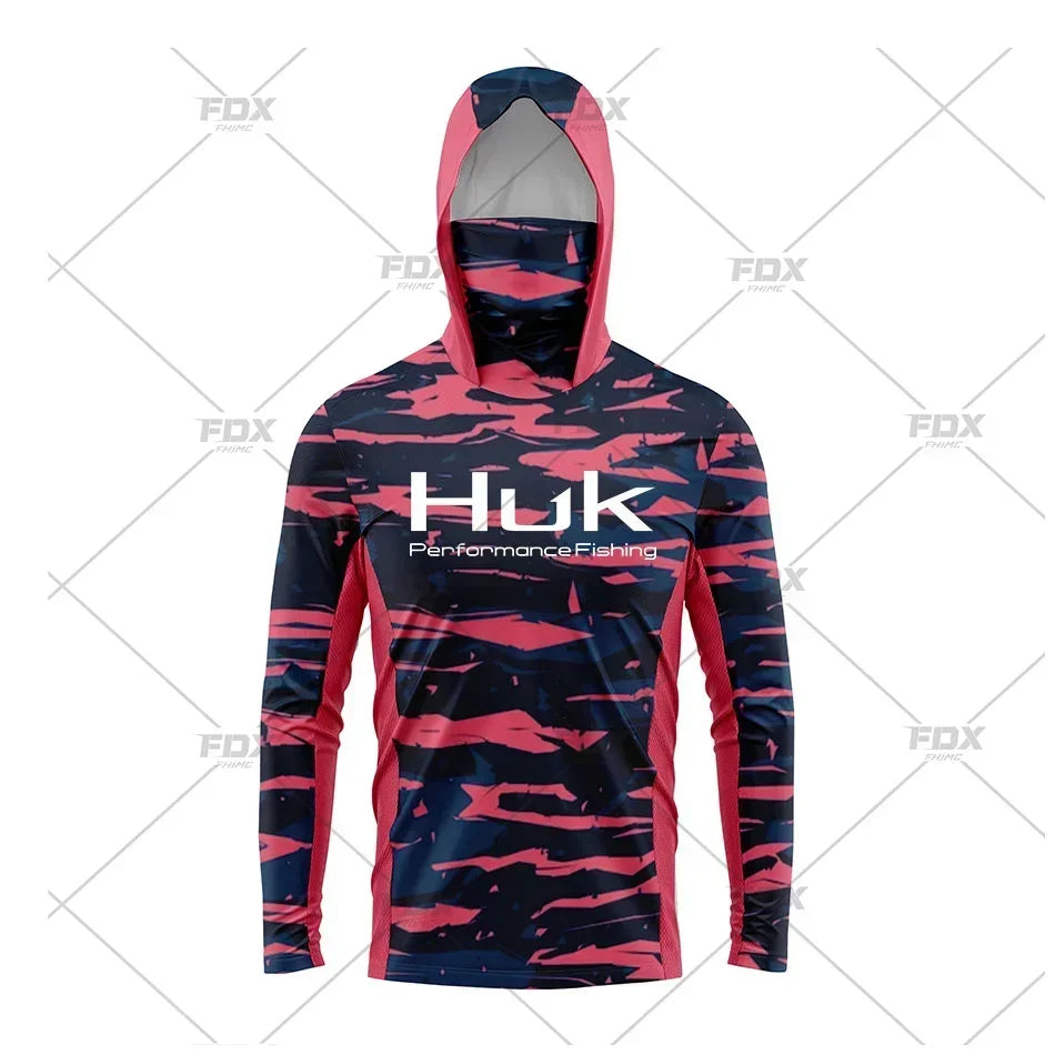 HUK Hood Fishing Shirt Mask Long Sleeve Clothing T Shirt ProtectionApparel UPF 50+ Camisa Fishing T Shirt Pesca Equipamentos